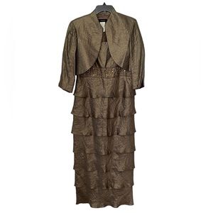 R&M Richard’s Women’s 2-piece Beaded Full Length Long Gown Matching Jacket Sz 14